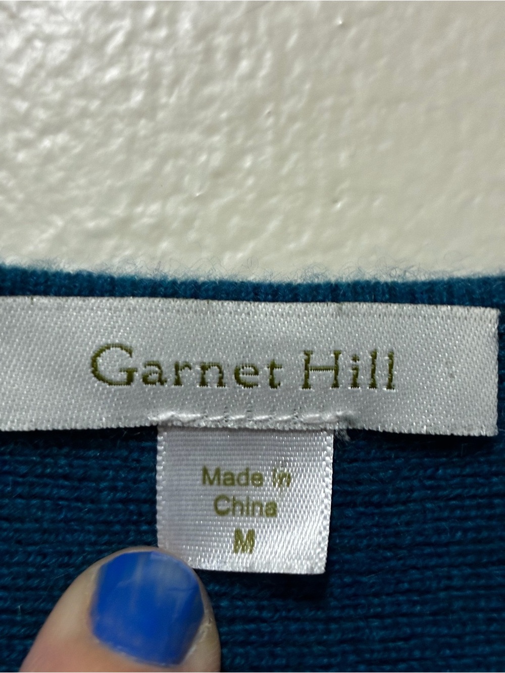 Garnet Hill Cable-Knit Cashmere Long Sleeve Sweater - Teal Blue size medium - Picture 2 of 7